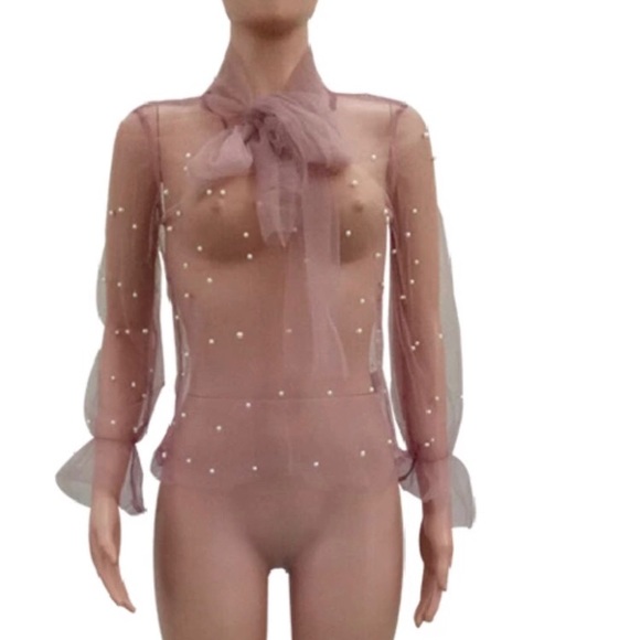 Chiffon pearl top neck bow ✨ - Picture 3 of 5